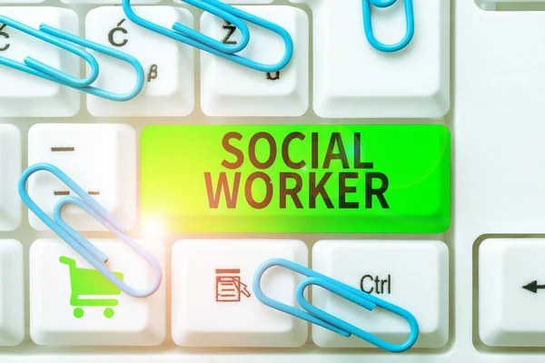 Señal Texto Que Muestra Trabajador Social Asistencia Enfoque Empresarial Personas — Foto de Stock