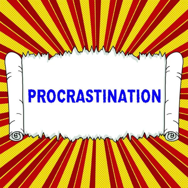 Escribir Mostrando Texto Procrastinación Enfoque Negocios Retrasar Posponer Algo Aburrido — Foto de Stock