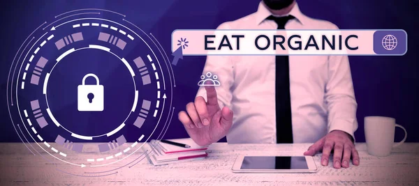 Inspiráció Mutató Jel Egyél Organikus Üzleti Megközelítés Csökkentése Étkezési Édességek — Stock Fotó