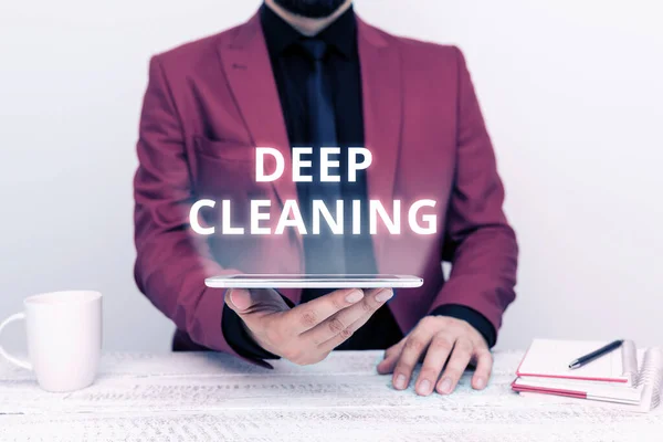 Writing Displaying Text Deep Cleaning Business Concept Act Thoroughly Removing — Stock Photo, Image