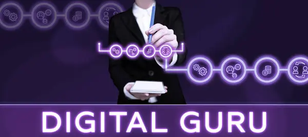 Text Caption Presenting Digital Guru Business Overview Teacher Intellectual Guide — Stok fotoğraf