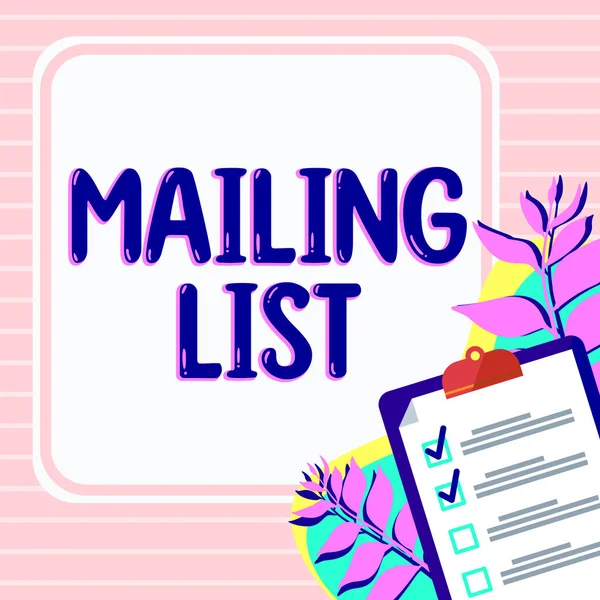 Pisanie Wyświetlania Tekstu Lista Mailingowa Business Idea Lista Osób Które — Zdjęcie stockowe