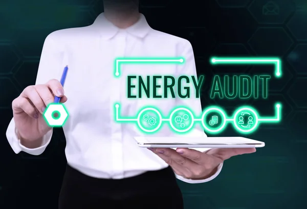 Handschrift Energy Audit Internet Concept Evaluatie Van Energiebehoefte Efficiëntie Van — Stockfoto