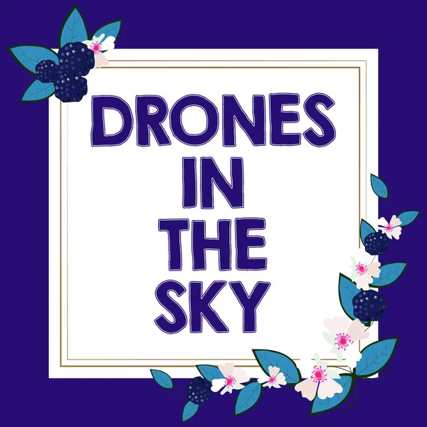 Inspiración Mostrando Señal Drones Cielo Foto Conceptual Avance Tecnología Cámaras — Foto de Stock