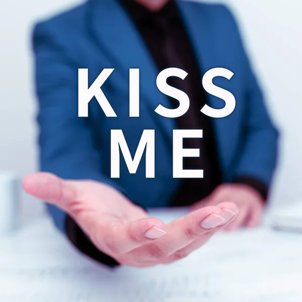Text Sign Showing Kiss Business Showcase Informally Request Touch Lips — Foto Stock