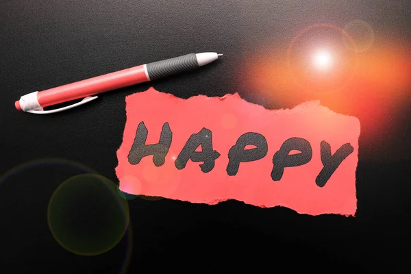 Text Sign Showing Happy Concept Meaning Feeling Showing Pleasure Contentment — Stock Photo, Image