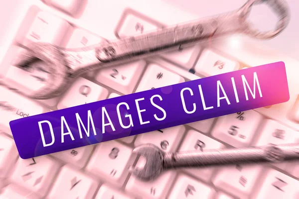 Text Sign Showing Damages Claim Business Idea Demand Compensation Litigate — Stockfoto