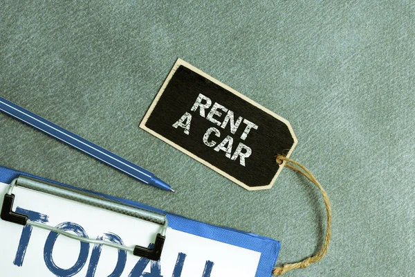Signo Texto Que Muestra Rent Car Concepto Negocio Que Paga — Foto de Stock