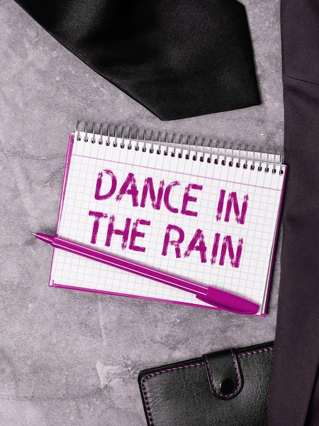 Text caption presenting Dance In The Rain, Business idea Enjoy the rainy day childish activities happy dancing