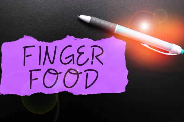 Textschild Mit Fingerfood Konzeptfotoprodukten Und Verdauungsmitteln Das Zum Essen Mit — Stockfoto
