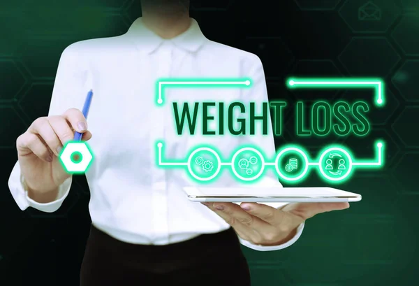 Handschrift Zeichen Gewichtsverlust Business Schaufenster Verringerung Der Körperflüssigkeit Muskelmasse Reduzieren — Stockfoto