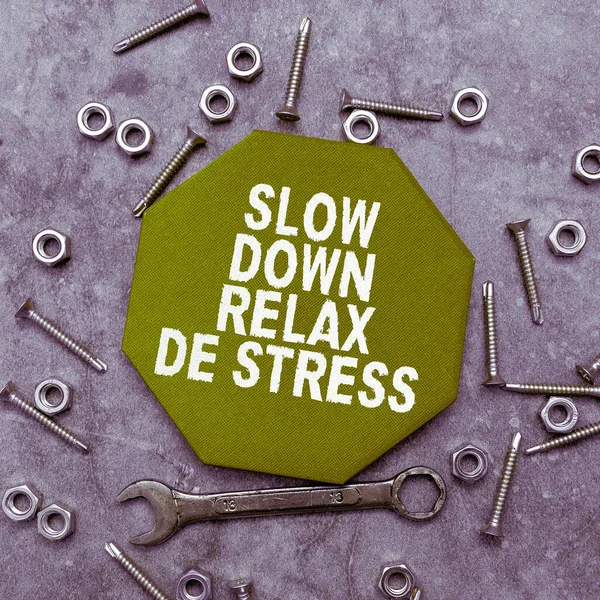 Inspiratie Uithangbord Slow Relax Stress Business Idee Laat Een Pauze — Stockfoto
