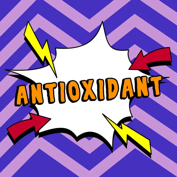 Sinal Texto Mostrando Antioxidante Business Mostra Uma Substância Que Inibe — Fotografia de Stock