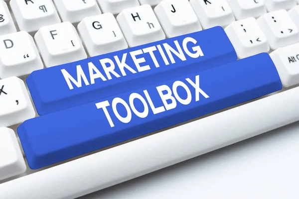 stock image Conceptual display Marketing Toolbox, Business overview Means in promoting a product or services Automation