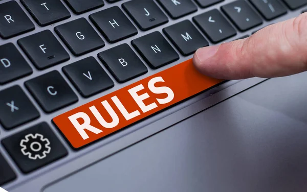 Tekst Bijschrift Presenteren Regels Business Idee Van Wetten Voorschriften Voorgeschreven — Stockfoto