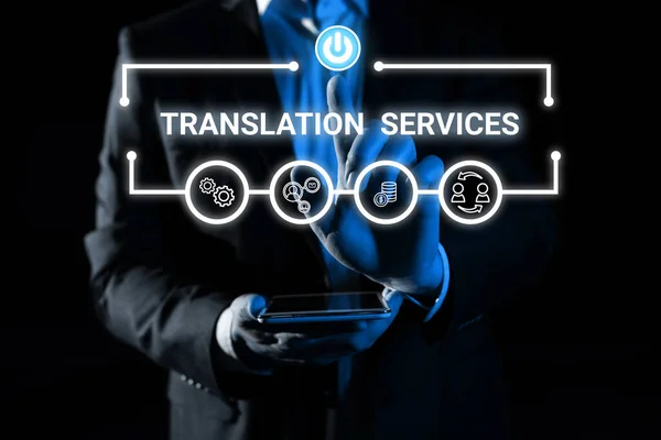 Affichage Conceptuel Services Traduction Parole Écrite Sur Organisation Qui Fournissent — Photo