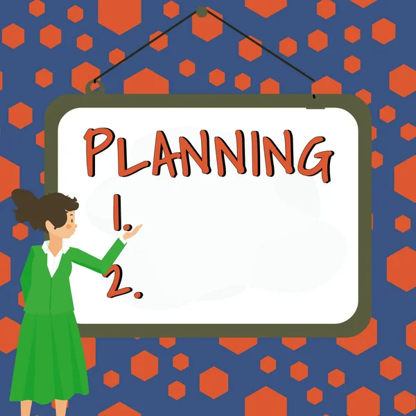 Visualización Conceptual Planificación Palabra Para Proceso Pensar Las Actividades Necesarias — Foto de Stock