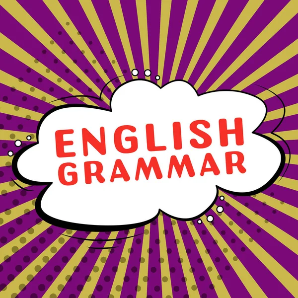 显示英语语法的文字符号 写在课程上的文字涵盖了所有级别的英语听说和写作 — 图库照片