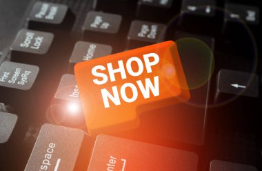 Text caption presenting Shop Now, Business idea the action or activity of purchasing goods from stores or online