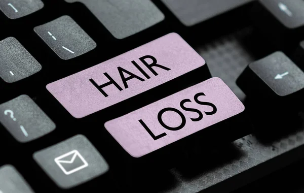 Textschild Das Haarausfall Zeigt Geschäftsübersicht Verlust Von Menschlichem Haar Vom — Stockfoto