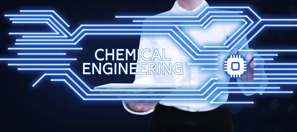 显示化学工程 商业展示的文字标牌 展示化学工业应用的发展动态 — 图库照片