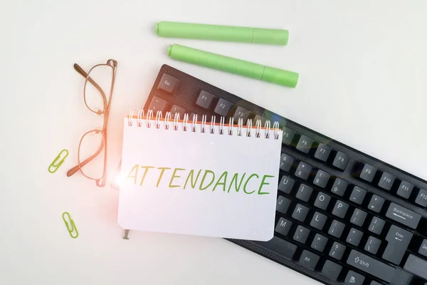 Text Caption Presenting Attendance Word Written Going Regularly Being Present — Fotografia de Stock
