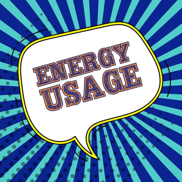 表示过程或系统中消耗或使用的能源使用量 用词量的文字 — 图库照片