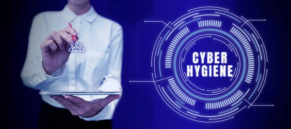 Firma Mostrando Cyber Hygiene Word Para Los Pasos Que Los —  Fotos de Stock