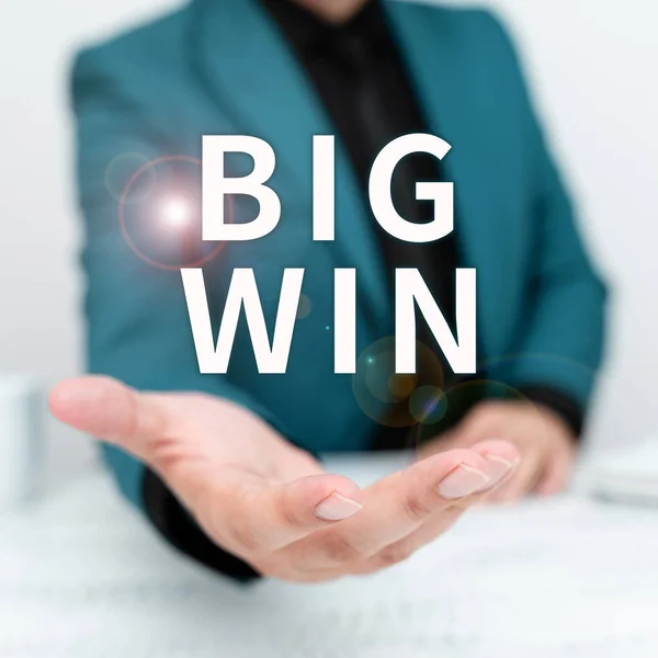 Koncepcyjny Wyświetlacz Big Win Pomysł Biznes Wygraniu Ważnej Nagrody Pieniądze — Zdjęcie stockowe