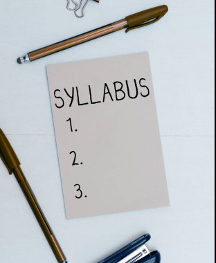 Müfredatı gösteren metin başlığı, bir söylem, tez veya sınav gereksinimlerinin özet özeti anlamına gelen kavram