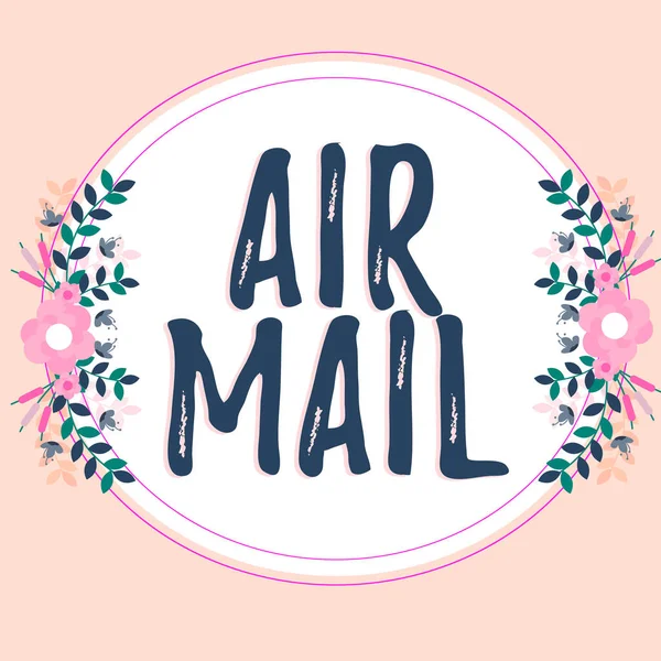 Znak Tekstowy Pokazujący Air Mail Słowo Torby Listów Paczek Które — Zdjęcie stockowe