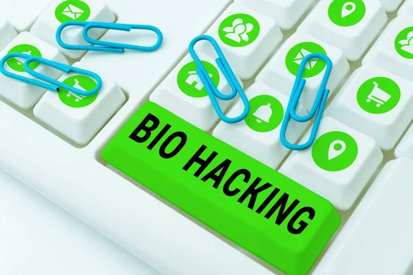 Textschild Das Bio Hacking Zeigt Business Schaufenster Das Genetisches Material — Stockfoto