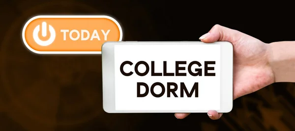 Handwriting text College Dorm, Word for residence hall providing rooms for college individuals or for groups of students