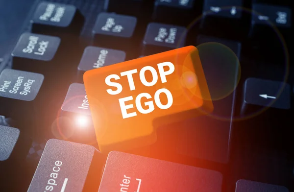 Signo Texto Que Muestra Stop Ego Word Control Obsesión Por —  Fotos de Stock