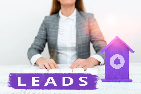 Text Sign Showing Leads Business Approach Route Means Access Particular — Stock Photo, Image