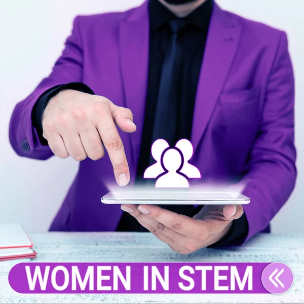 Ручний Писемний Знак Жінки Стовпі Бізнес Підхід Наука Технології Інженерія — стокове фото