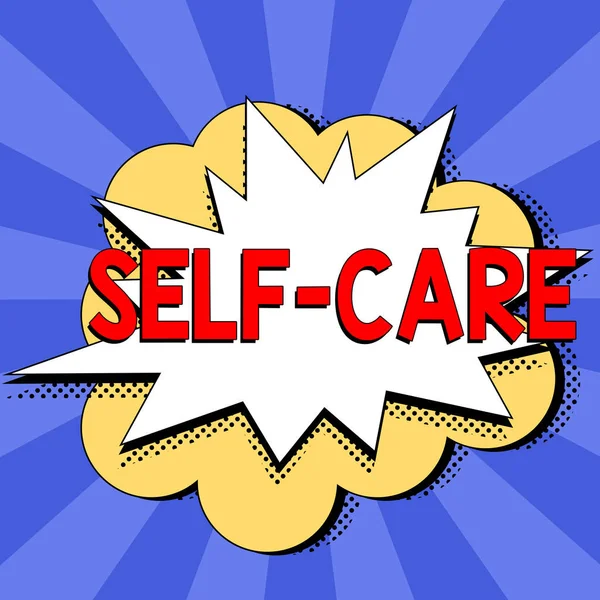 Legenda Texto Apresentando Self Care Word Escrito Sobre Prática Tomar — Fotografia de Stock