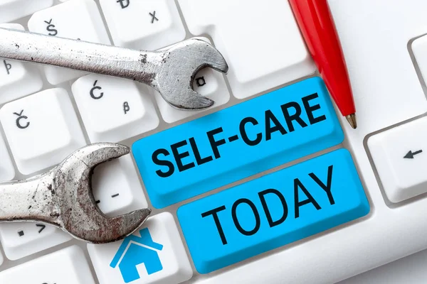Zarejestruj Wyświetlanie Self Care Słowo Praktyki Podejmowania Działań Celu Poprawy — Zdjęcie stockowe