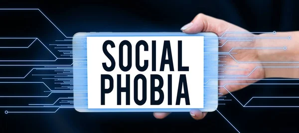 Hand writing sign Social Phobia, Conceptual photo overwhelming fear of social situations that are distressing