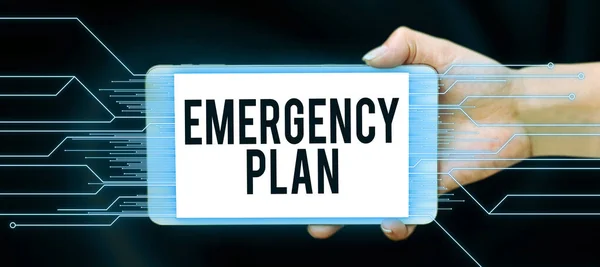 Placa Exibindo Plano Emergência Ideia Negócio Procedimentos Para Resposta Emergências — Fotografia de Stock