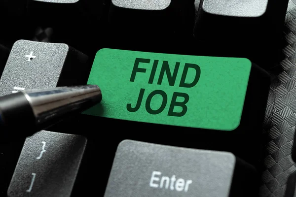仕事を見つける インターネットの概念を示すテキスト記号彼の職業に適した仕事を見つけるか または検索する人の行為 — ストック写真