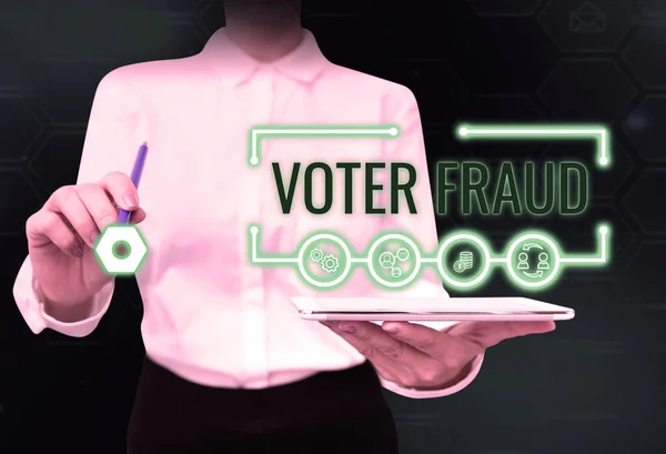 Hand Writing Sign Voter Fraud Επιχειρηματική Επισκόπηση Τυπική Επιλογή Ένδειξης — Φωτογραφία Αρχείου