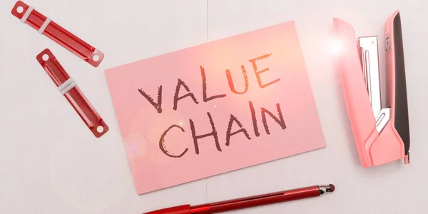 Text sign showing Value Chain, Conceptual photo Business manufacturing process Industry development analysis