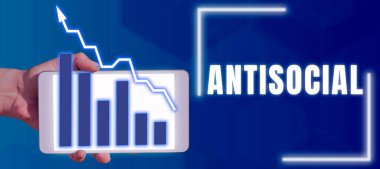 Conceptual caption Antisocial, Word Written on hostile or harmful to organized society being marked deviating