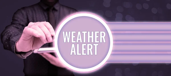 Exibição Conceitual Alerta Meteorológico Palavra Escrito Aviso Urgente Sobre Estado — Fotografia de Stock