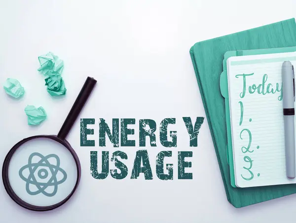 Inspiração Mostrando Sinal Uso Energia Palavra Para Quantidade Energia Consumida — Fotografia de Stock