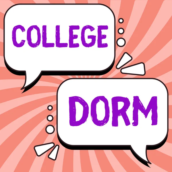 Text caption presenting College Dorm, Concept meaning residence hall providing rooms for college individuals or for groups of students