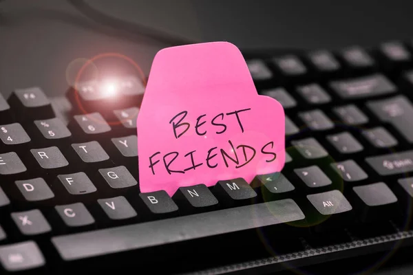 Σήμα Κειμένου Που Δείχνει Best Friends Επιχειρηματική Προσέγγιση Ένα Πρόσωπο — Φωτογραφία Αρχείου