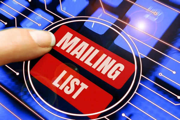 书写显示文本邮寄列表 概念含义列表 订阅定期邮寄的人员列表 — 图库照片