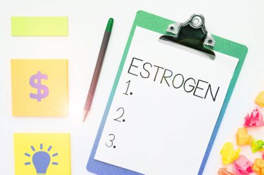 Hormon grubunda yazılan Östrojen 'i gösteren metin işareti, kadın özelliklerinin gelişimini destekliyor